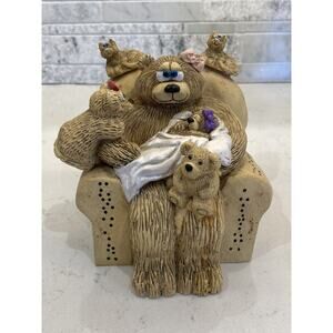 Sheila Phillip Heavy Bear Sitting With Bear Family. Hand Sculpted By Artist.